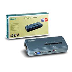 Micronet SP214D - 4-Port KVM Switch, USB, 4 3-in-1 KVM Cables, 4 MIC/Speaker Cables.